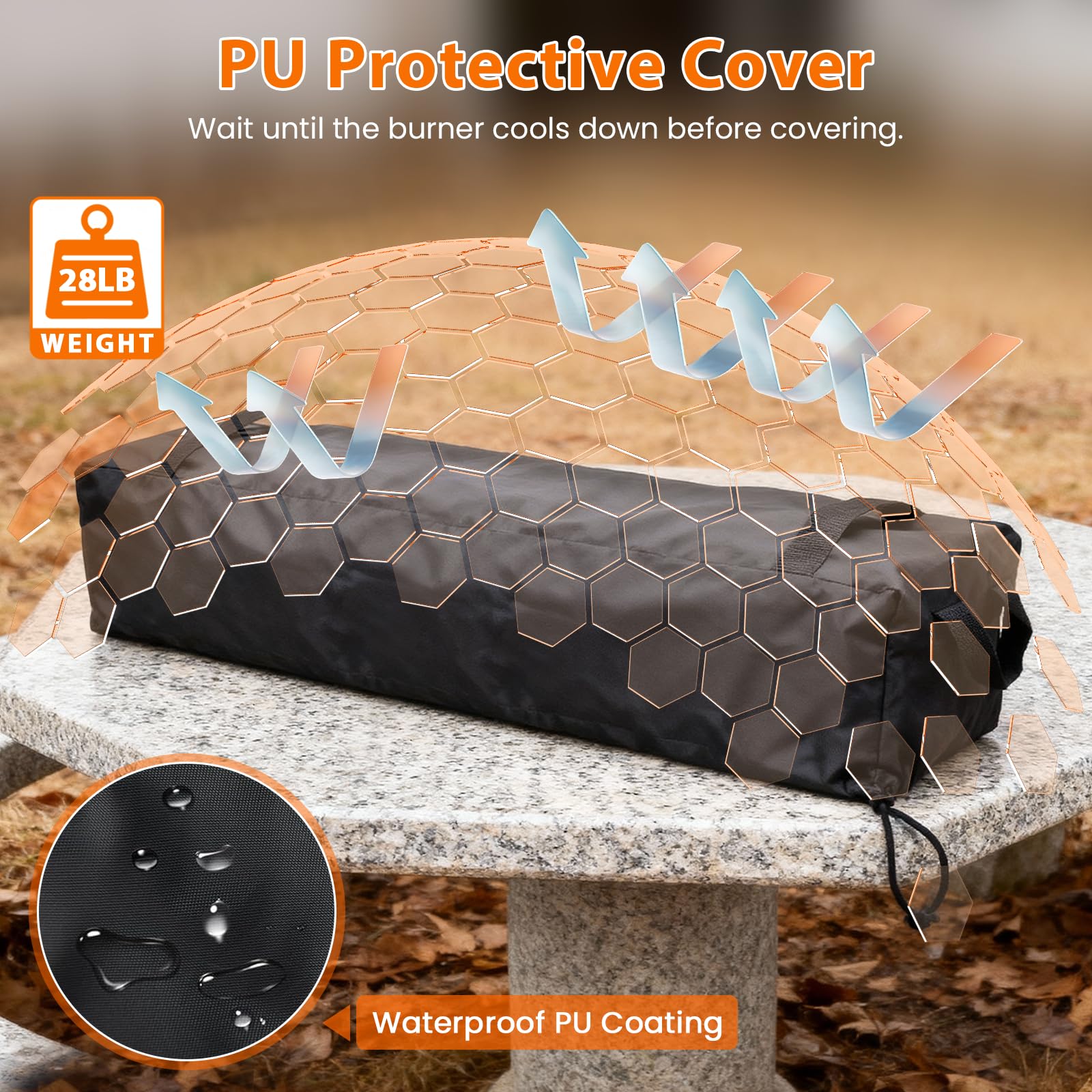 GRISUN fire pit waterproof cover protects from dust and rain when not in use.