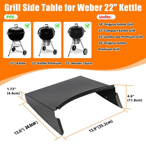 GRISUN grill table shelf installed on Weber Master-Touch 22-inch for easy setup.