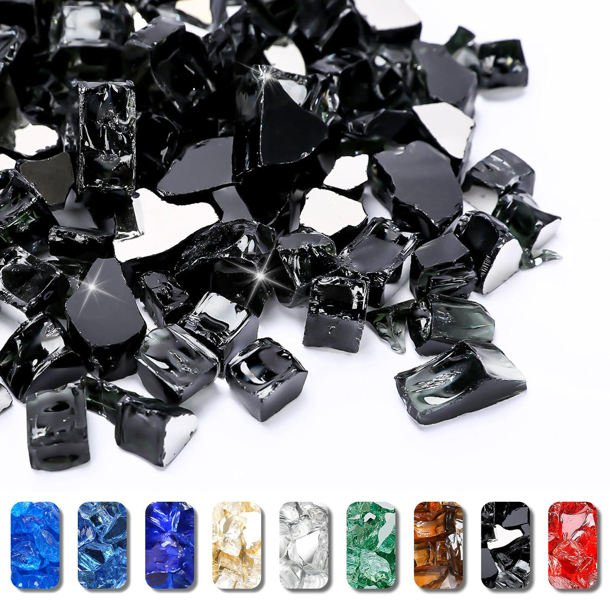 GRISUN Onyx Black fire glass rocks 1-2 inch add lasting sparkle to fire pits