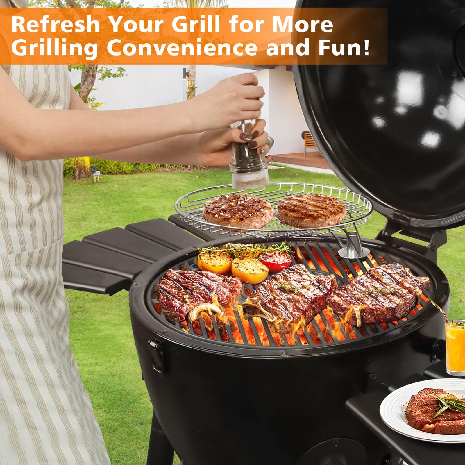 GRISUN Round Grate enables professional sear marks on meat and veggies.