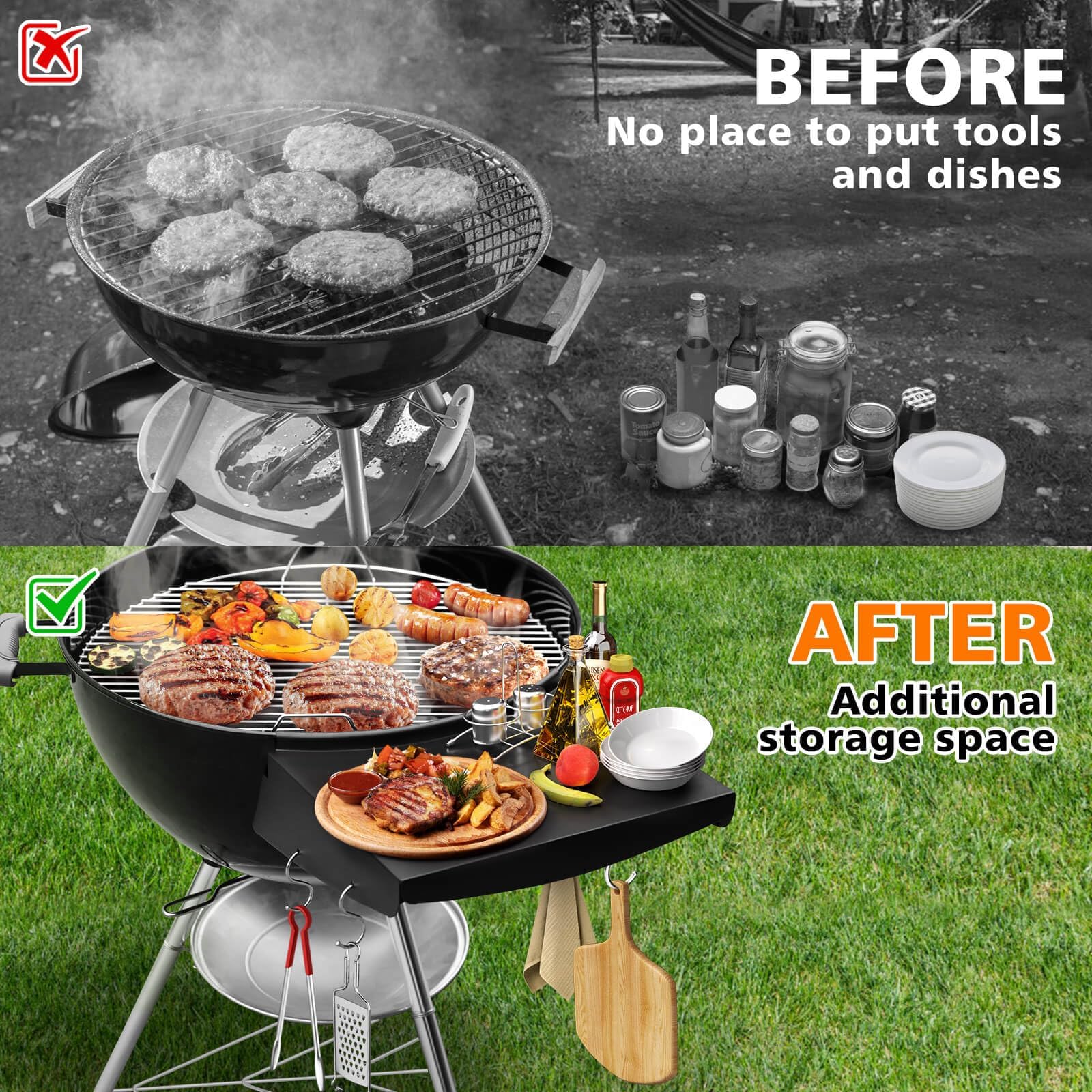 GRISUN side table stores after cooking, easy to remove when cool.