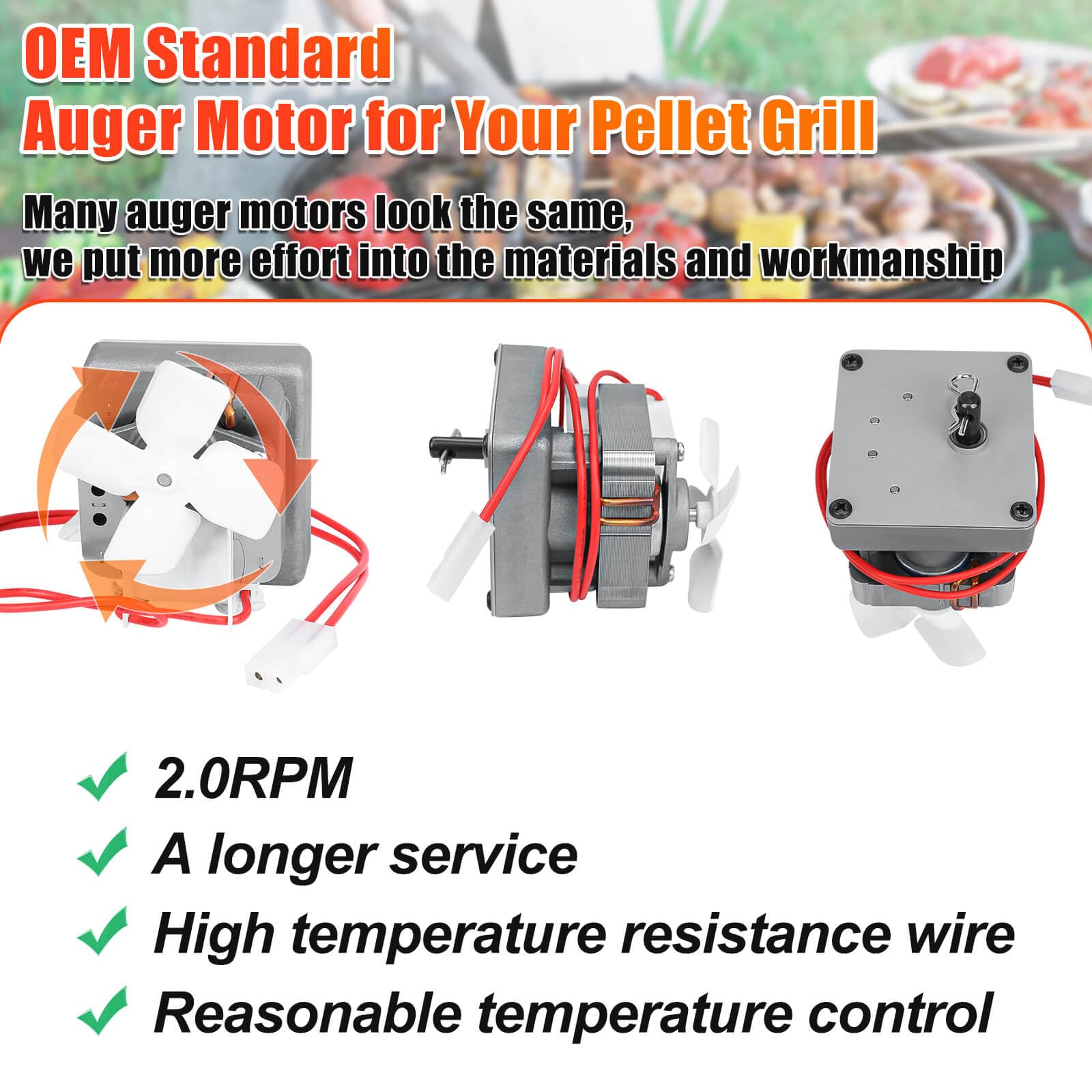 GRISUN Camp Chef compatible motor delivers durable performance under high-temperature grill use.