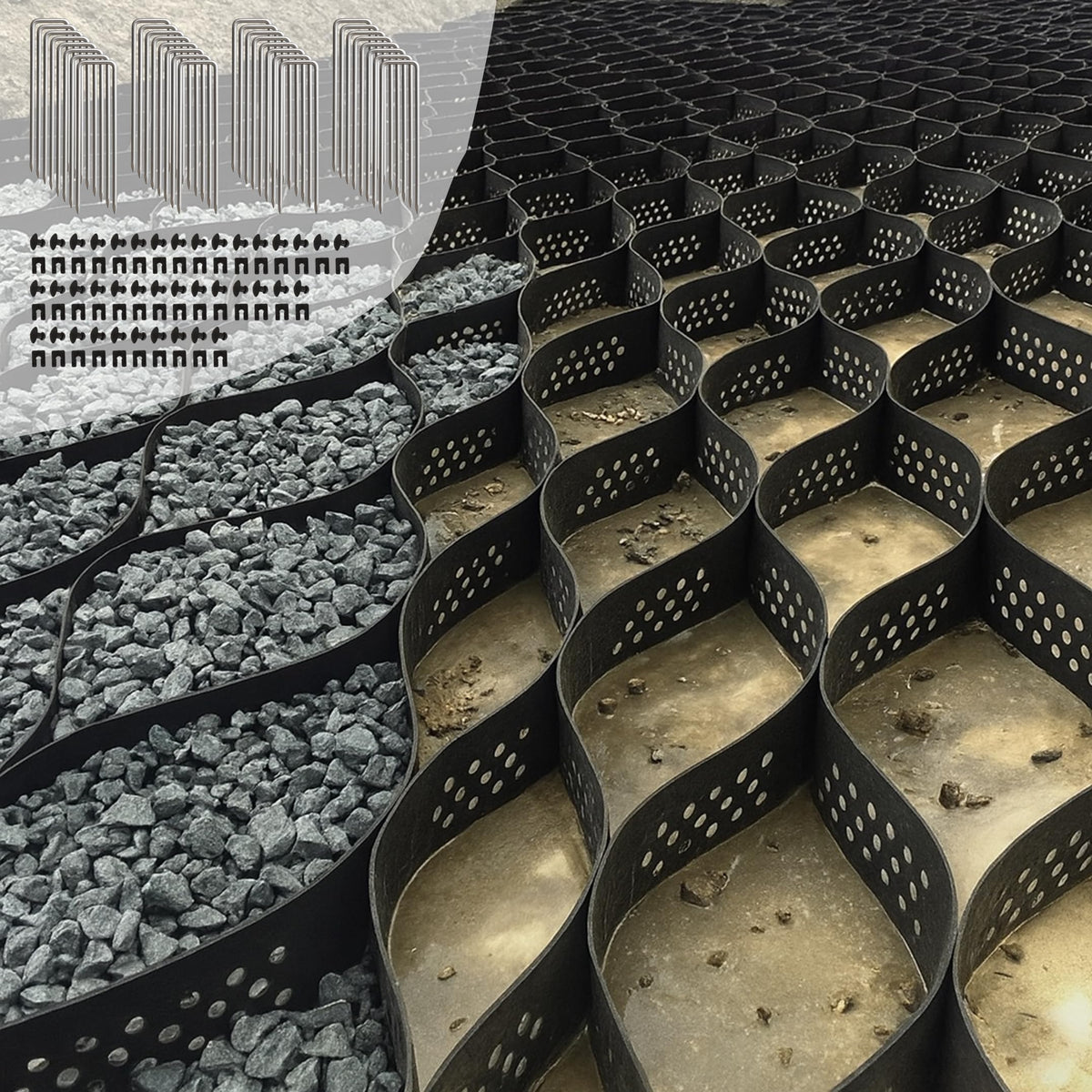 GRITSPIKE 40ft gravel grid laid on driveway for added stability