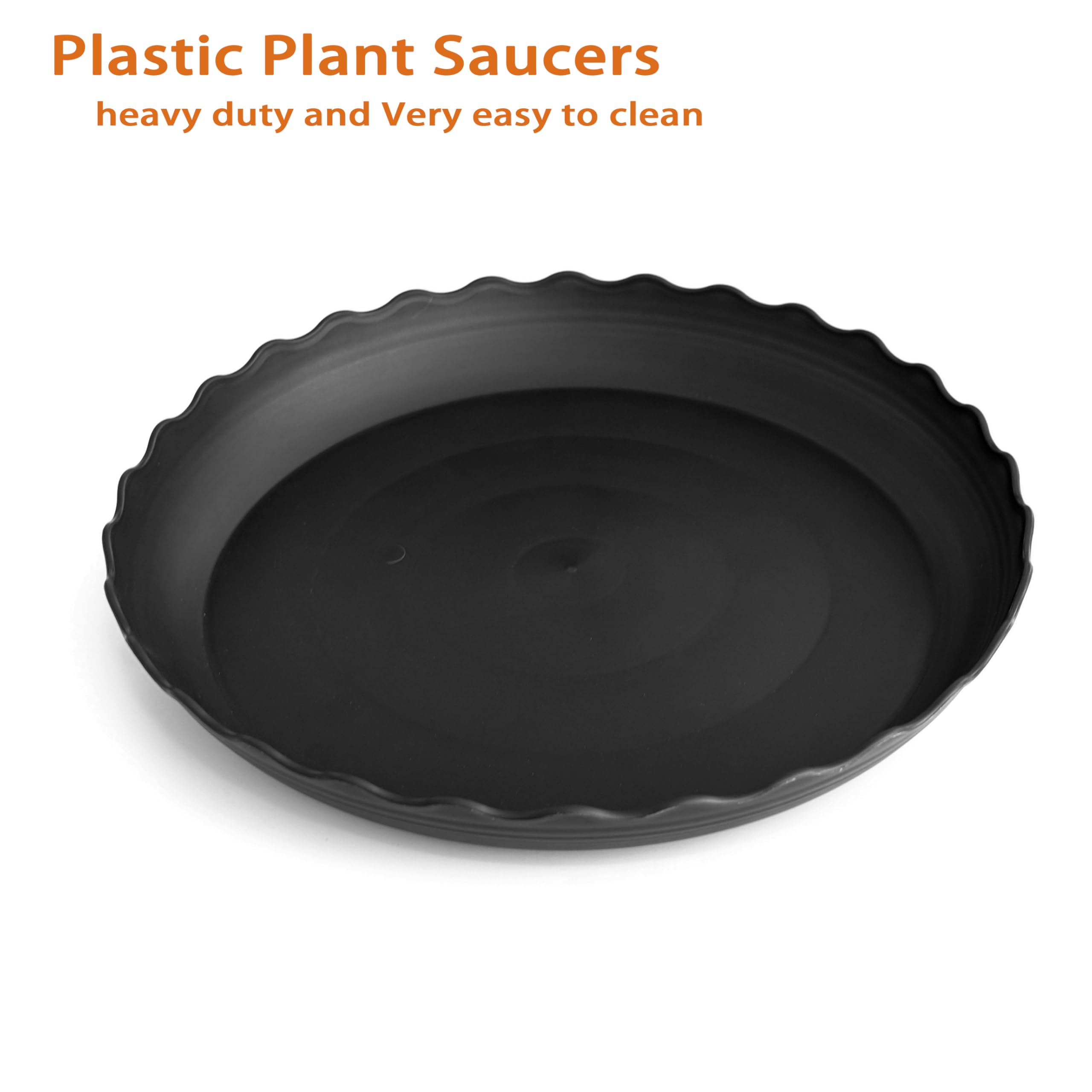 Grjoprt black plastic pot tray offers durable protection for tabletops and floors.