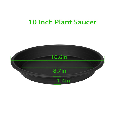 Grjoprt 10-inch plant saucer side view shows sturdy black plastic