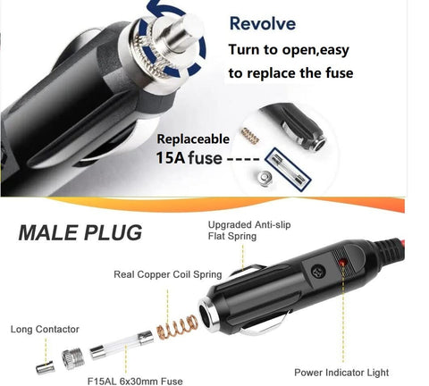 GRNPOWCN 12V-24V DC input cable for versatile vehicles