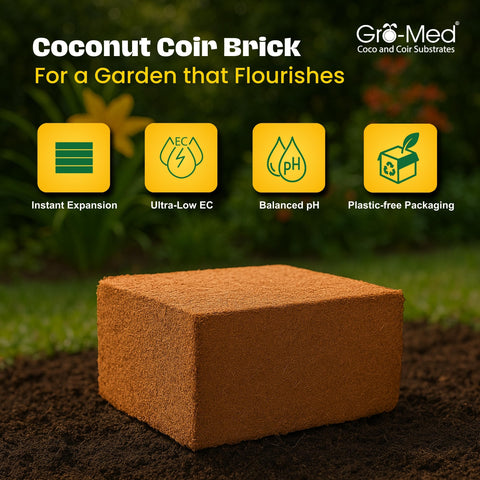 Gro-Med Coco Coir Brick seed-start prepares seeds for germination in rich medium.