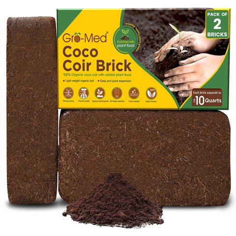 Gro-Med coco coir brick two-pack ready to hydrate for fresh potting soil