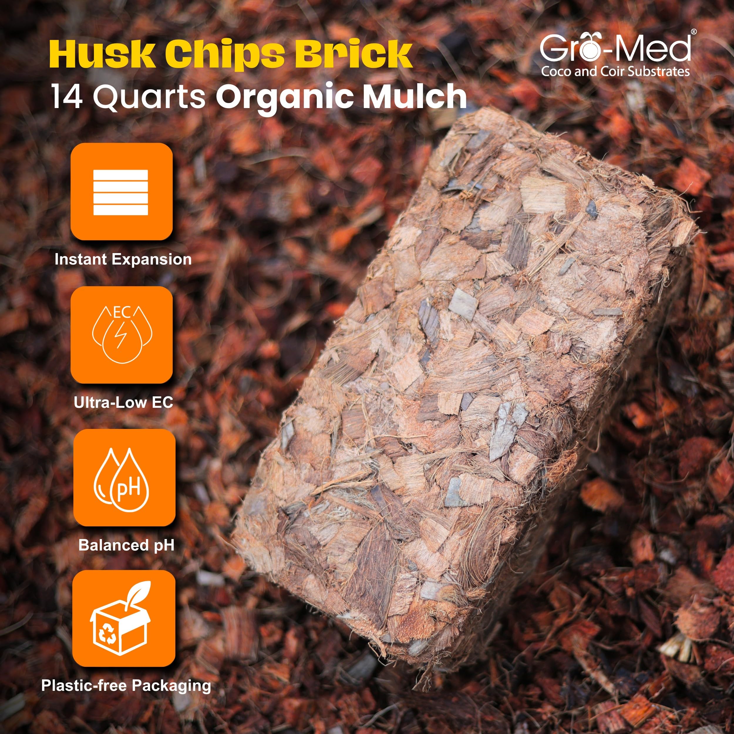 Gro-Med Coco Husk Chips Brick shown for high water absorption during dry spells