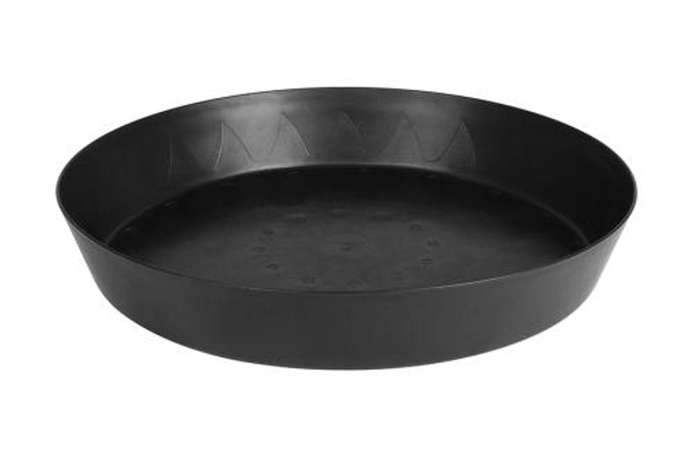 Gro Pro heavy-duty saucer with tall sides, 20-inch, black; protects surfaces from watering spills in greenhouse and indoor setups.