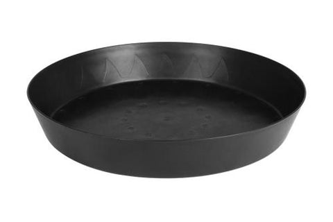 Gro Pro heavy-duty saucer with tall sides, 20-inch, black; protects surfaces from watering spills in greenhouse and indoor setups.