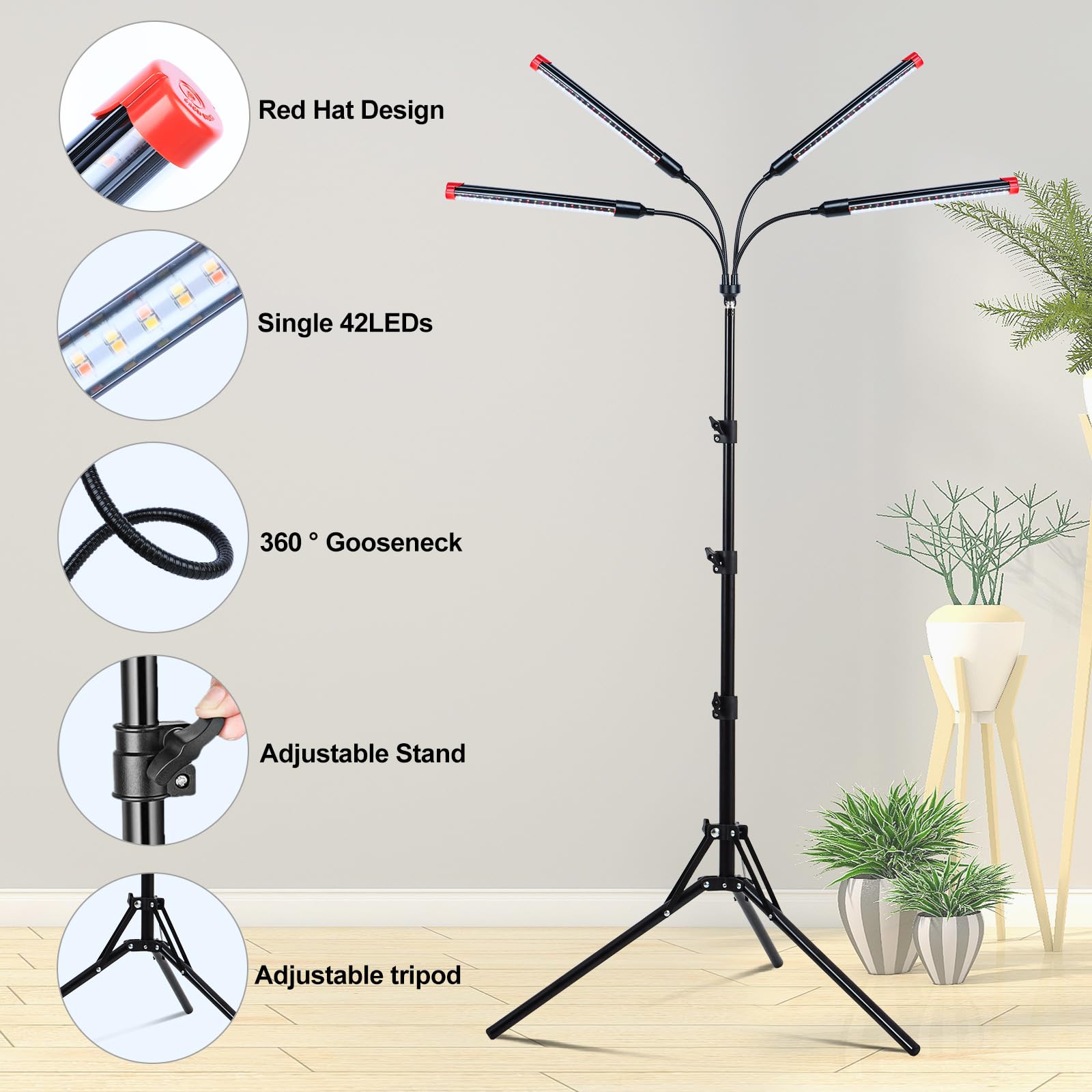 GroCruiser 4Head grow light illuminating indoor plants on a shelf