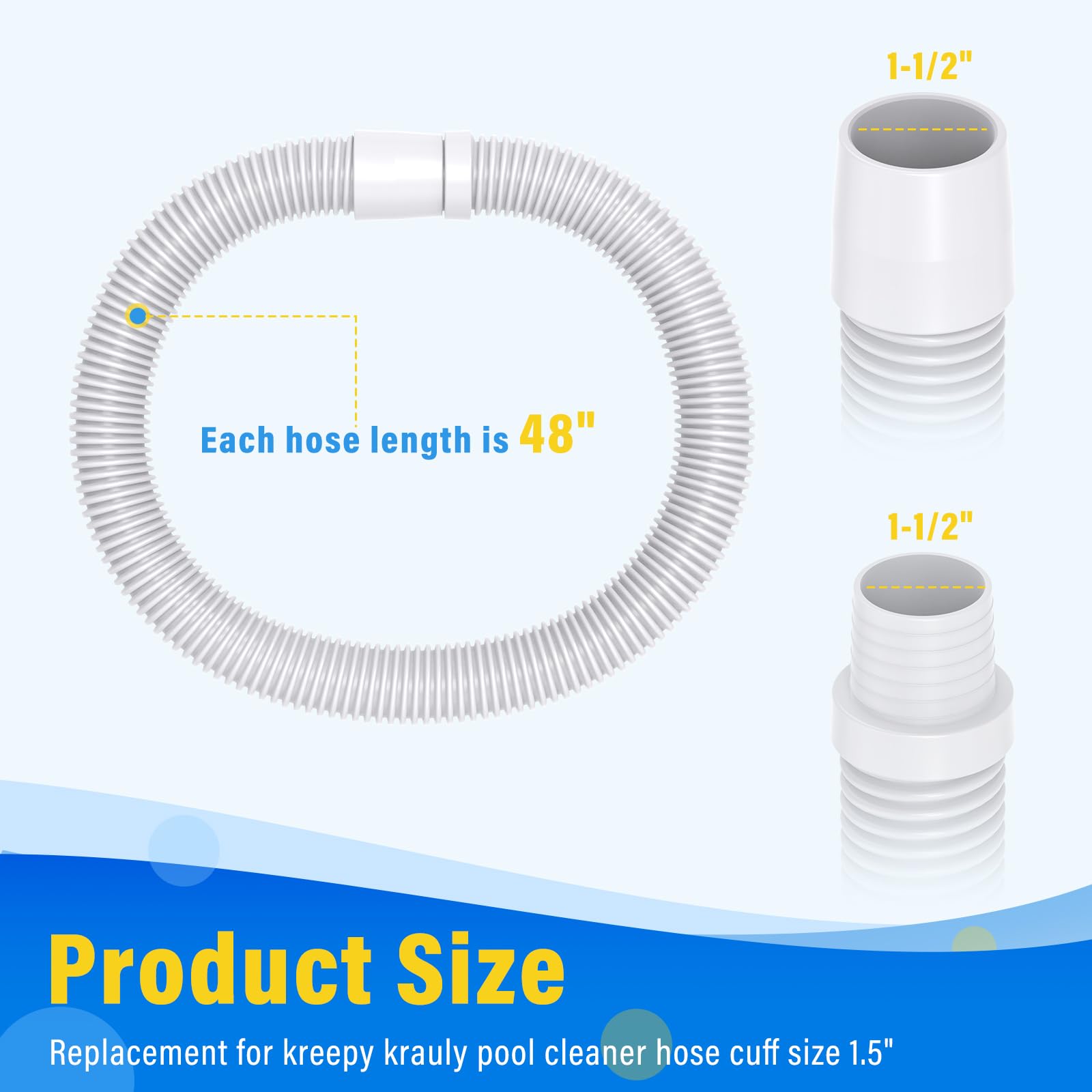 GRONGU universal hose 48-inch kreepy krauly compatibility for versatile pool maintenance.
