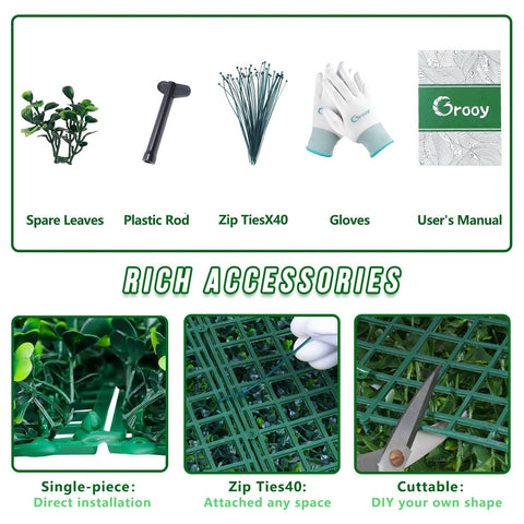 Grooy included accessories speed up installation with zip ties and gloves.