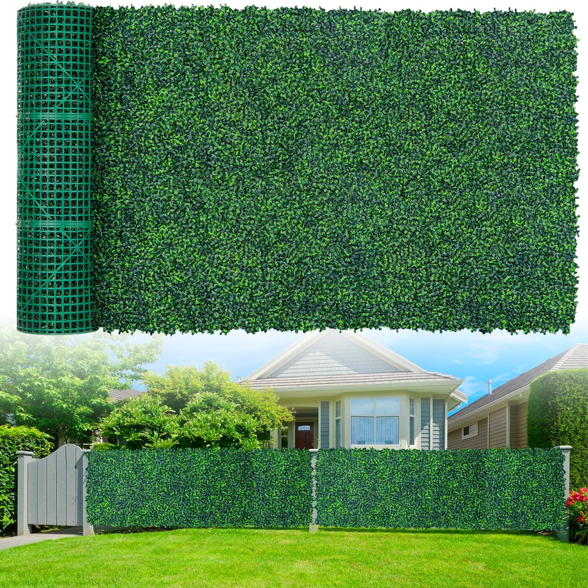 Grooy Boxwood Roll Panel provides dense coverage for instant privacy and greenery.