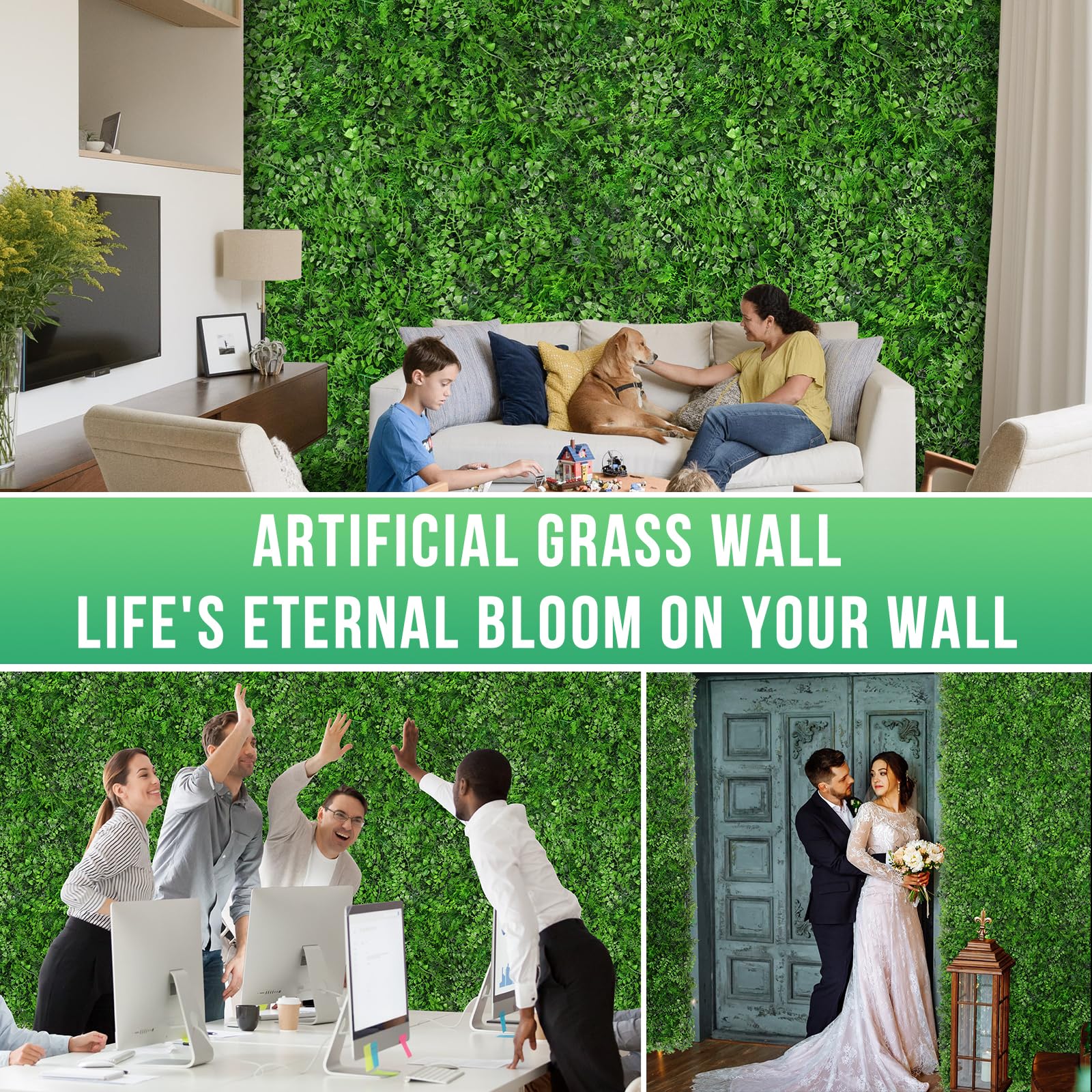 Grooy lush greenery backdrop creates a vibrant ambience for any room.