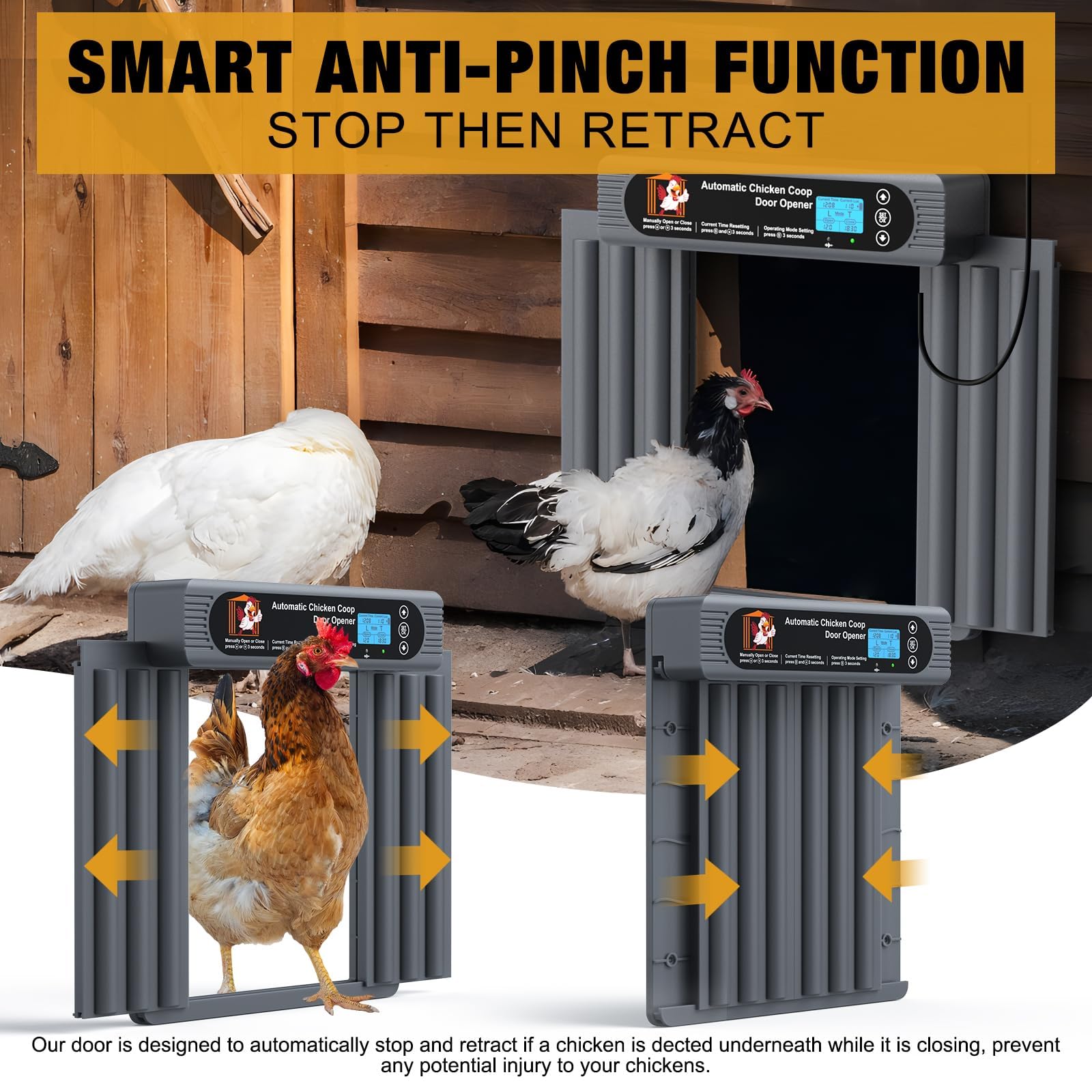 GROPOW anti-pinch sensor emphasizes chicken safety during operation.