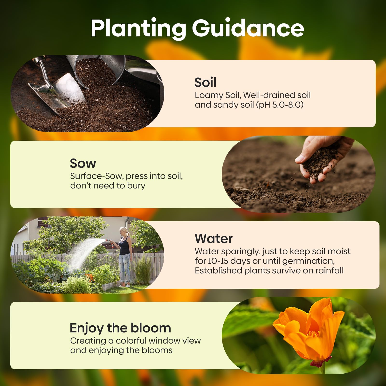 Seed package includes planting guide for easy sowing.