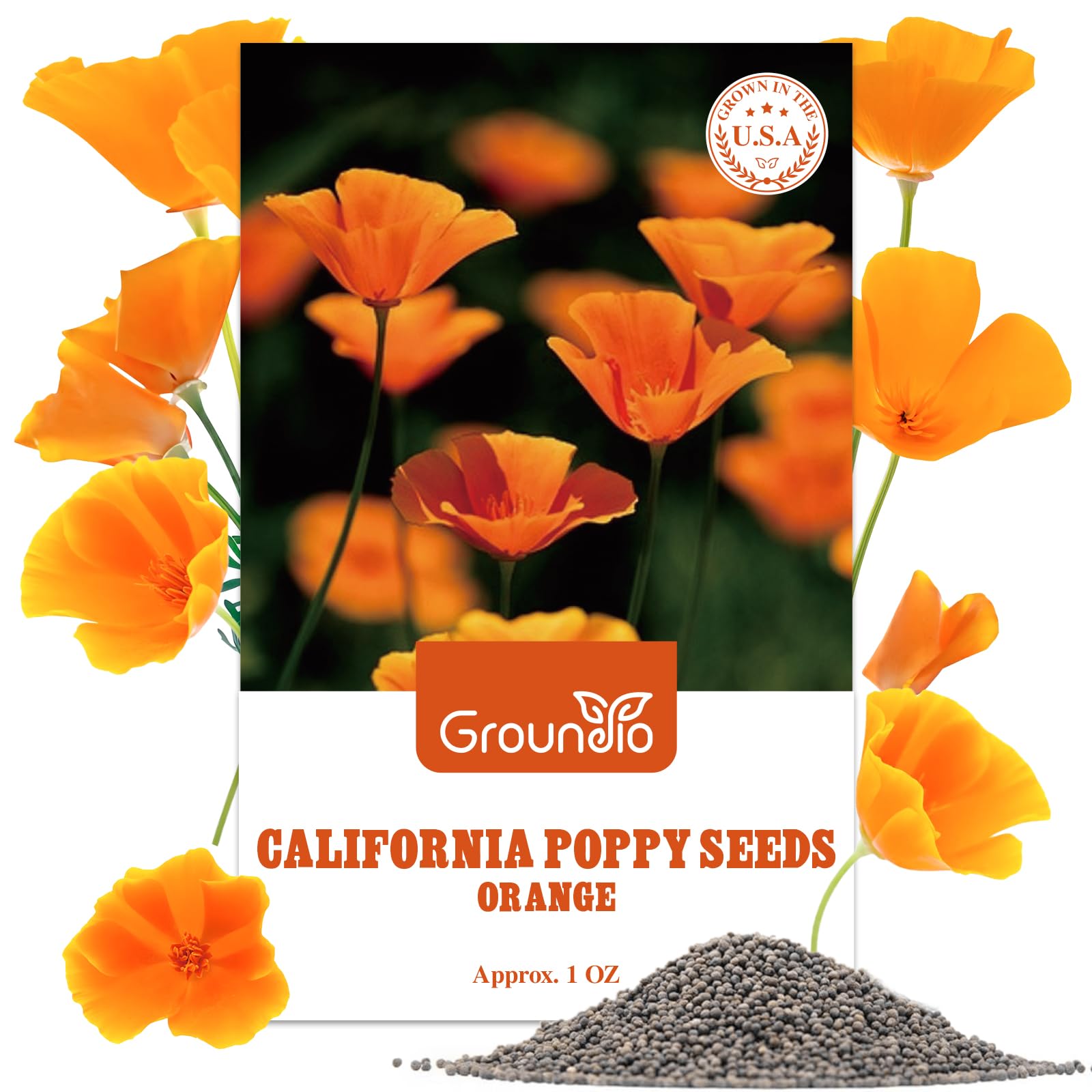 Groundio California Poppy seeds in a moisture-proof bag ready for planting.