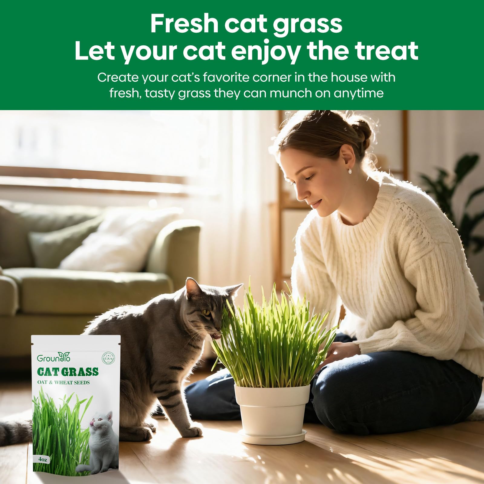 Groundio cat grass provides a tasty greens option for cats.