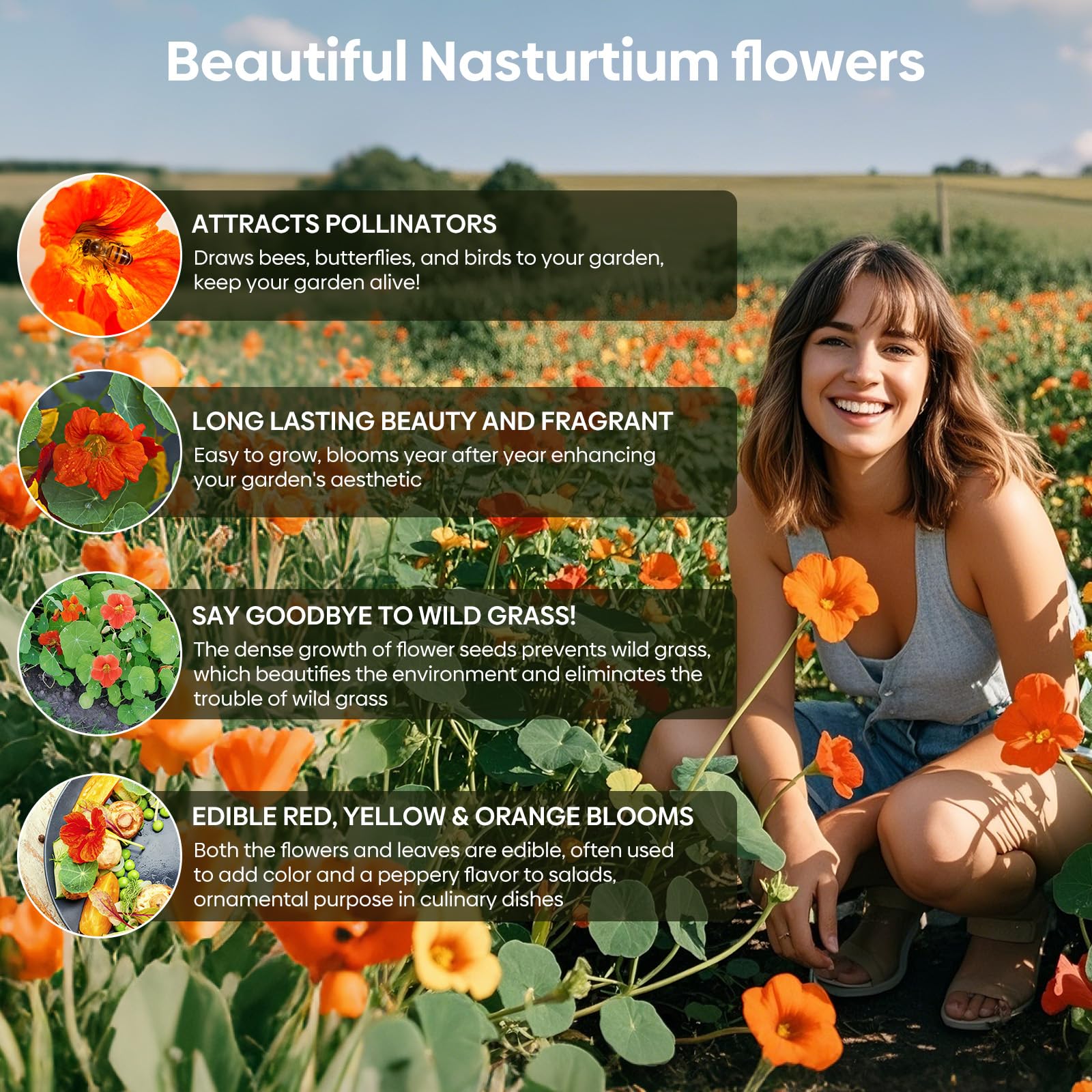 Groundio nasturtium attracts pollinators in a thriving garden