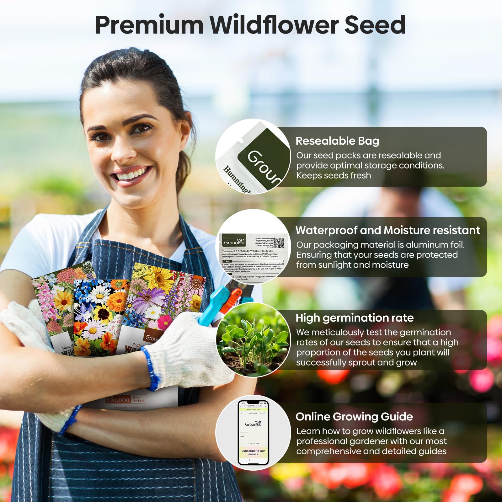 Groundio wildflower mix grows 12-48 inches tall