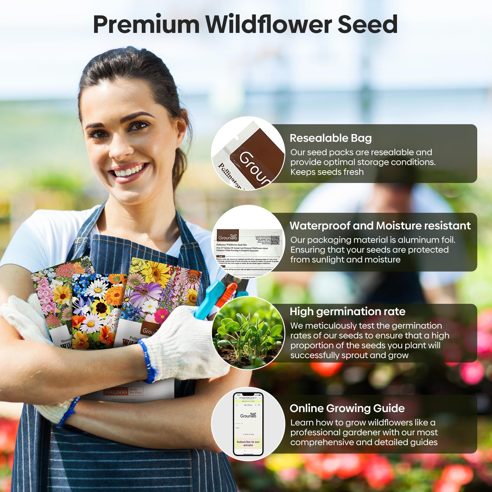 Groundio Wildflower Seeds Mix versatile container gardening and yard beds