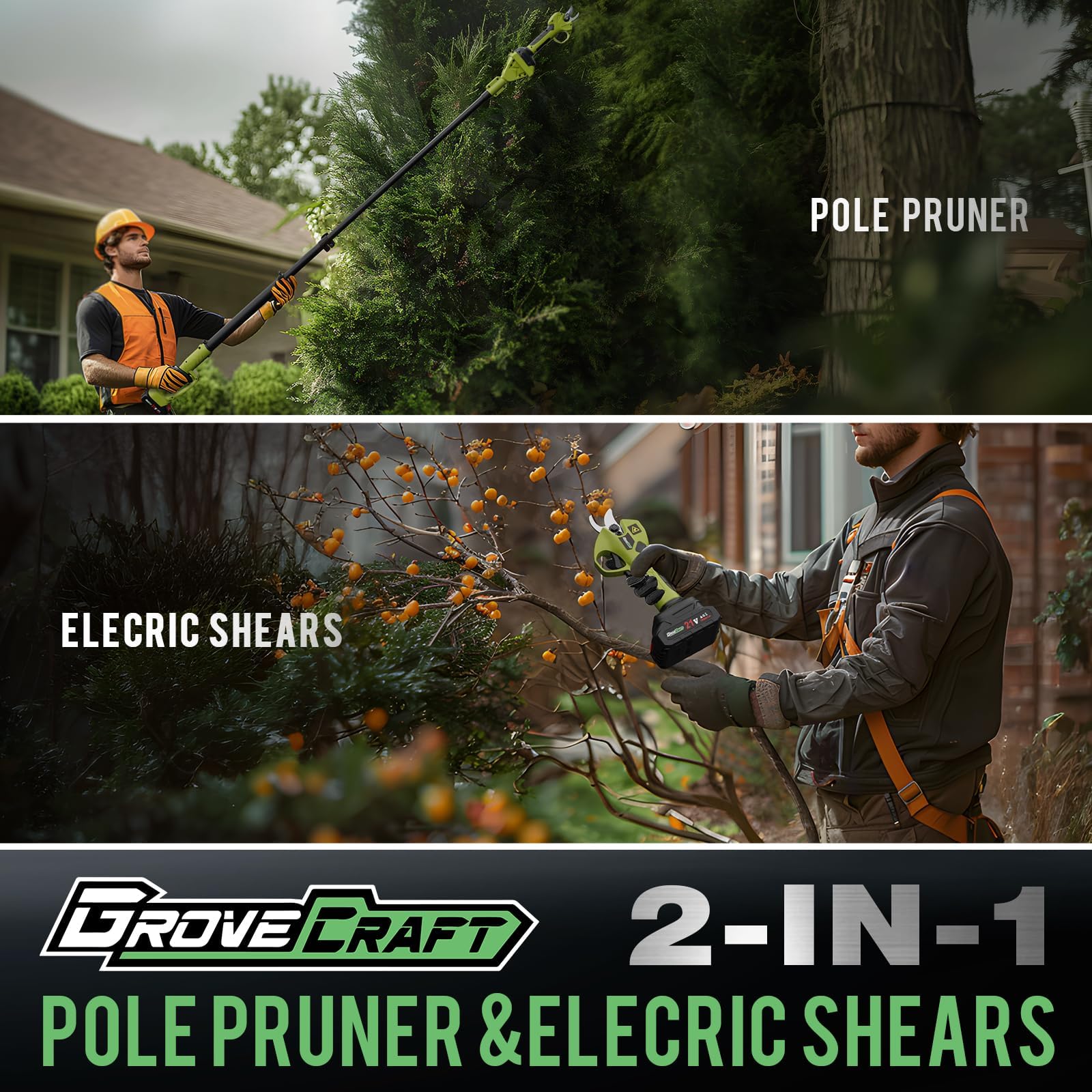 GroveCraft 13ft reach enables ground-to-sky pruning of multiple plant types.