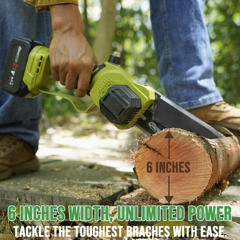Grovecraft 15 ft reach pole saw enables safer pruning from a distance.