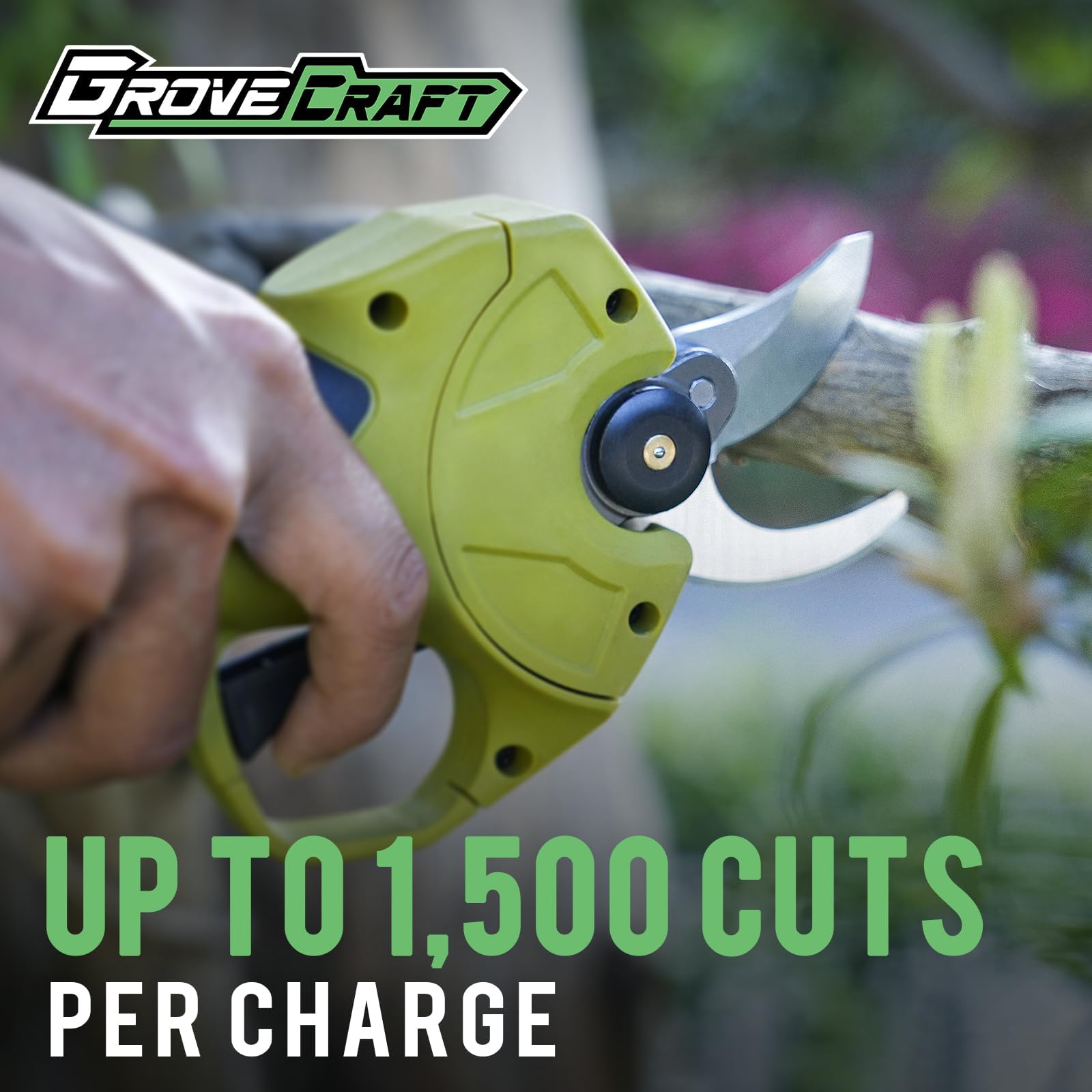 GroveCraft brushless motor delivers lighter weight and longer runtime for efficient pruning.