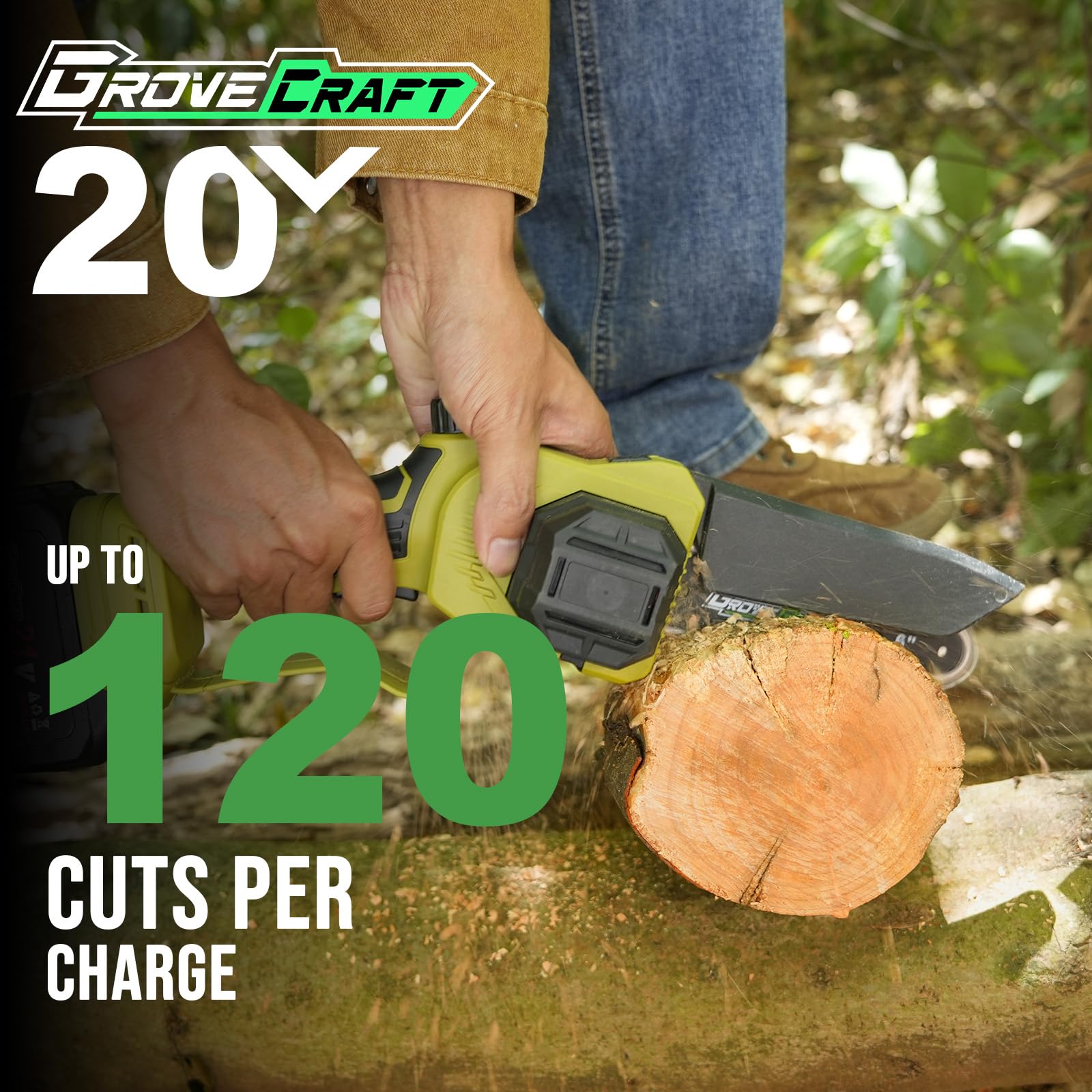 Grovecraft dual 4.0Ah batteries extend cordless operation on site.
