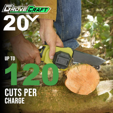 Grovecraft dual 4.0Ah batteries extend cordless operation on site.