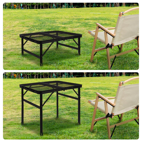 Grovind height-adjustable folding grill table in use