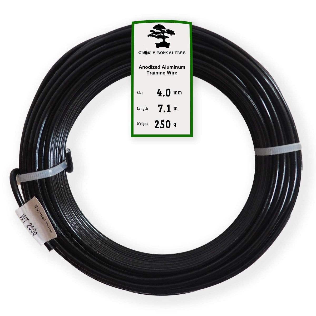 Grow A Bonsai Tree anodized 4mm black wire spool for secure branch shaping.