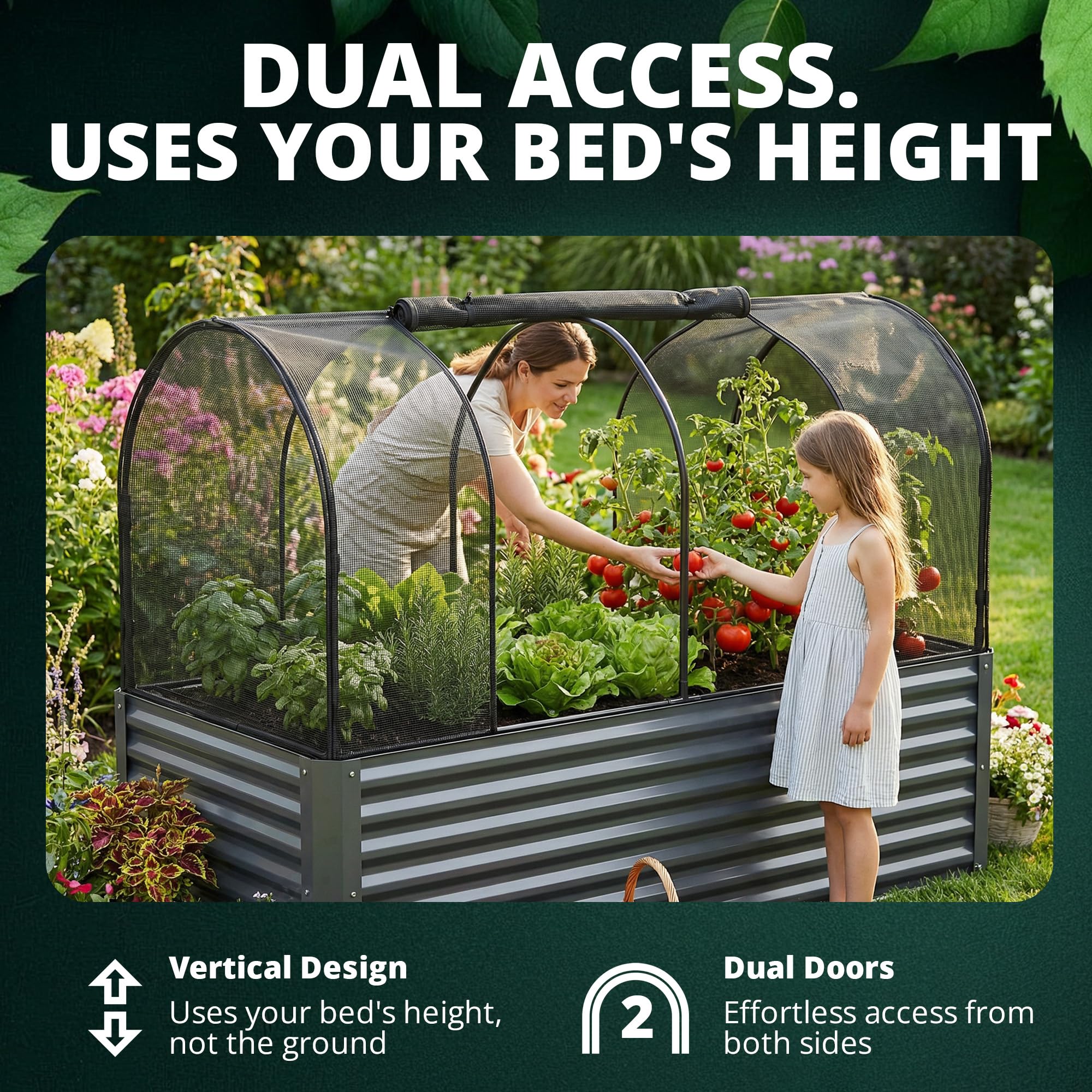 Grow Master weather-ready powder-coated steel frame stands up to elements
