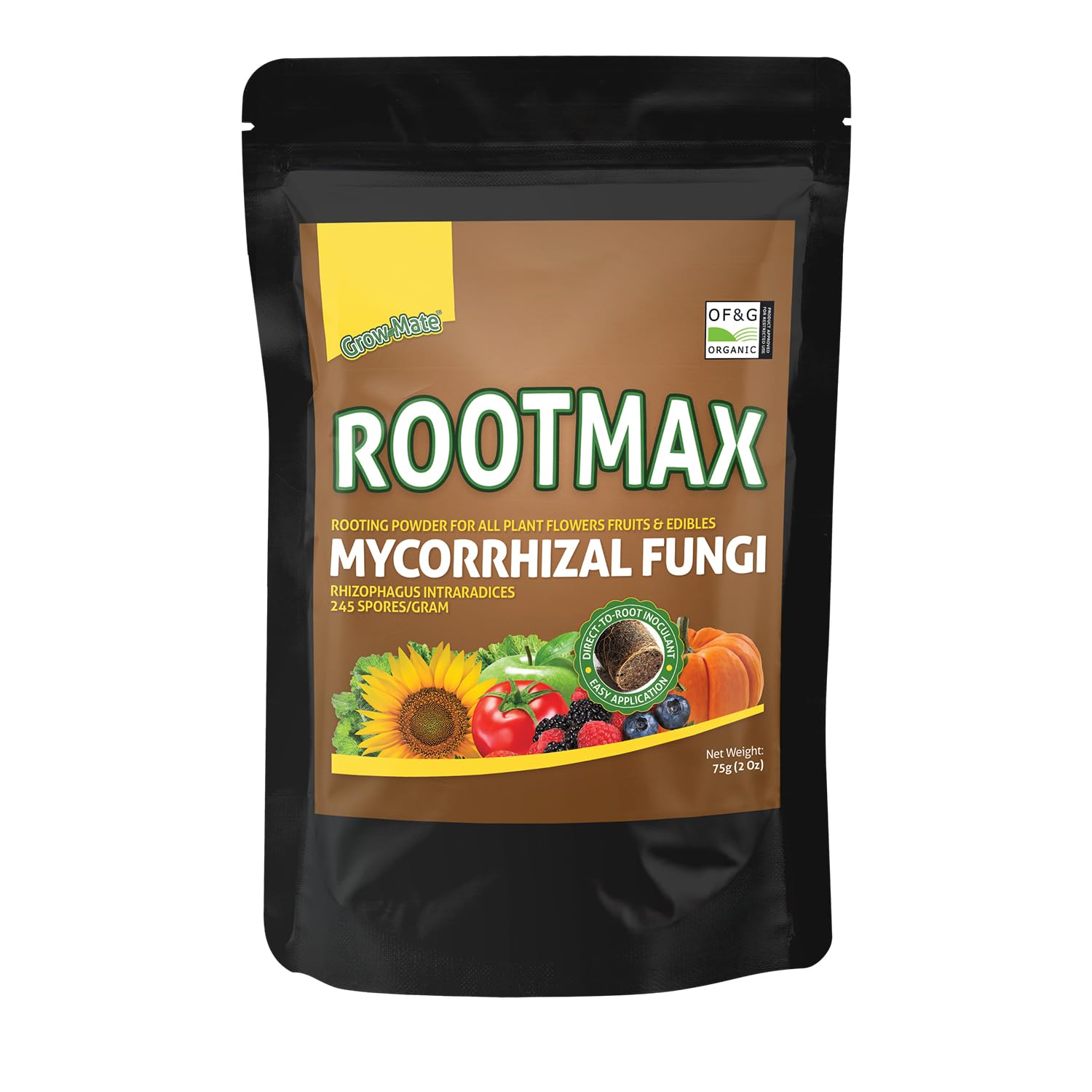 Grow Mate RootMax bottle front highlighting packaging and 75 g for root growth