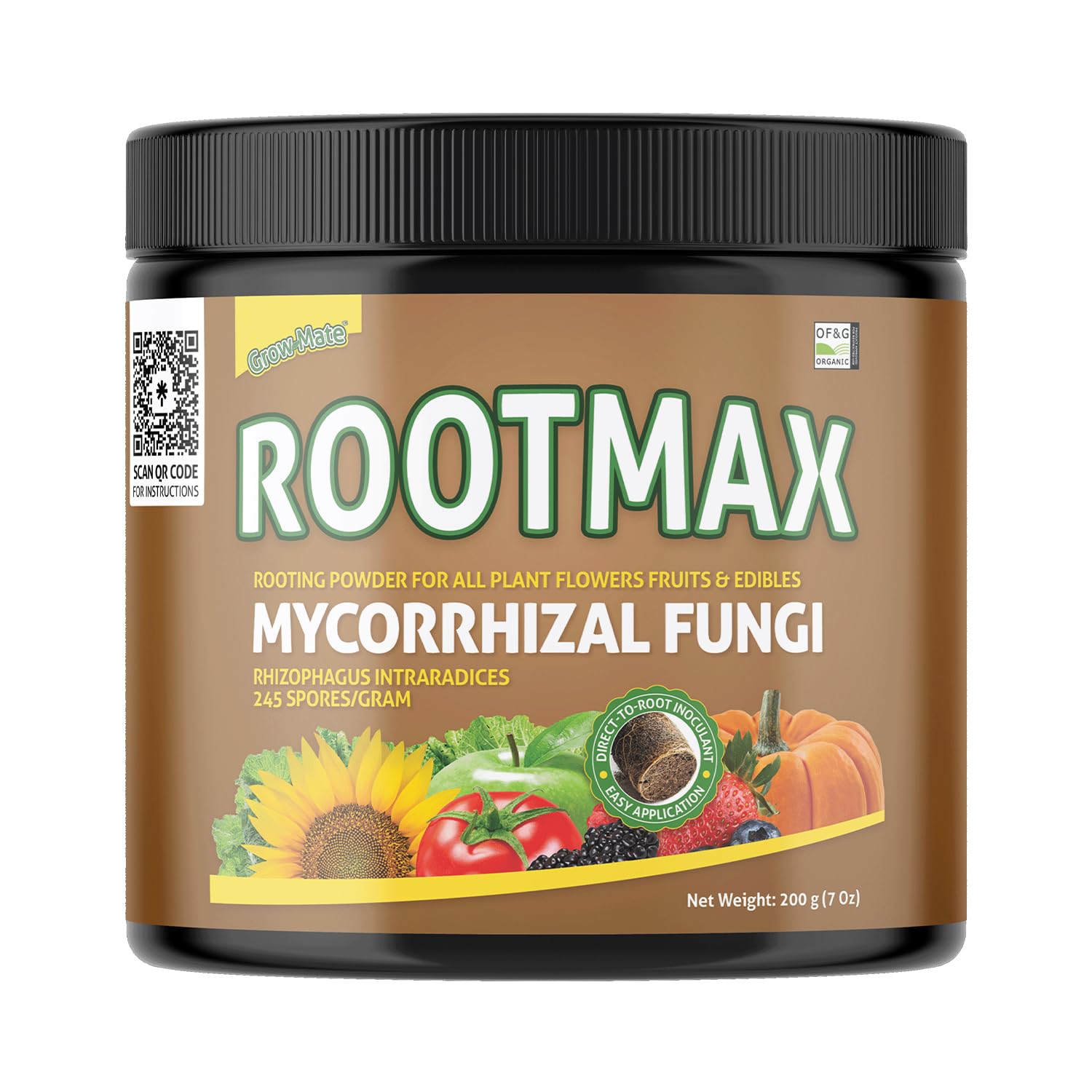 Grow Mate RootMax jar close-up illustrating rooting powder for strong root initiation.