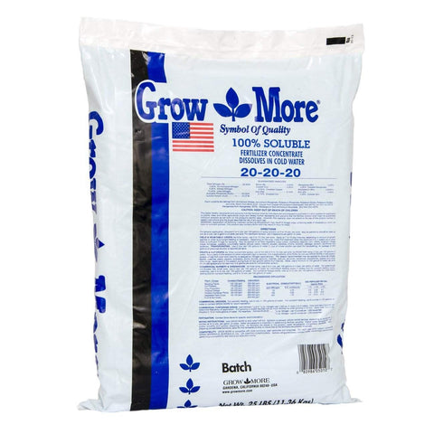 Grow More 20-20-20 fertilizer bag ready for versatile feeding