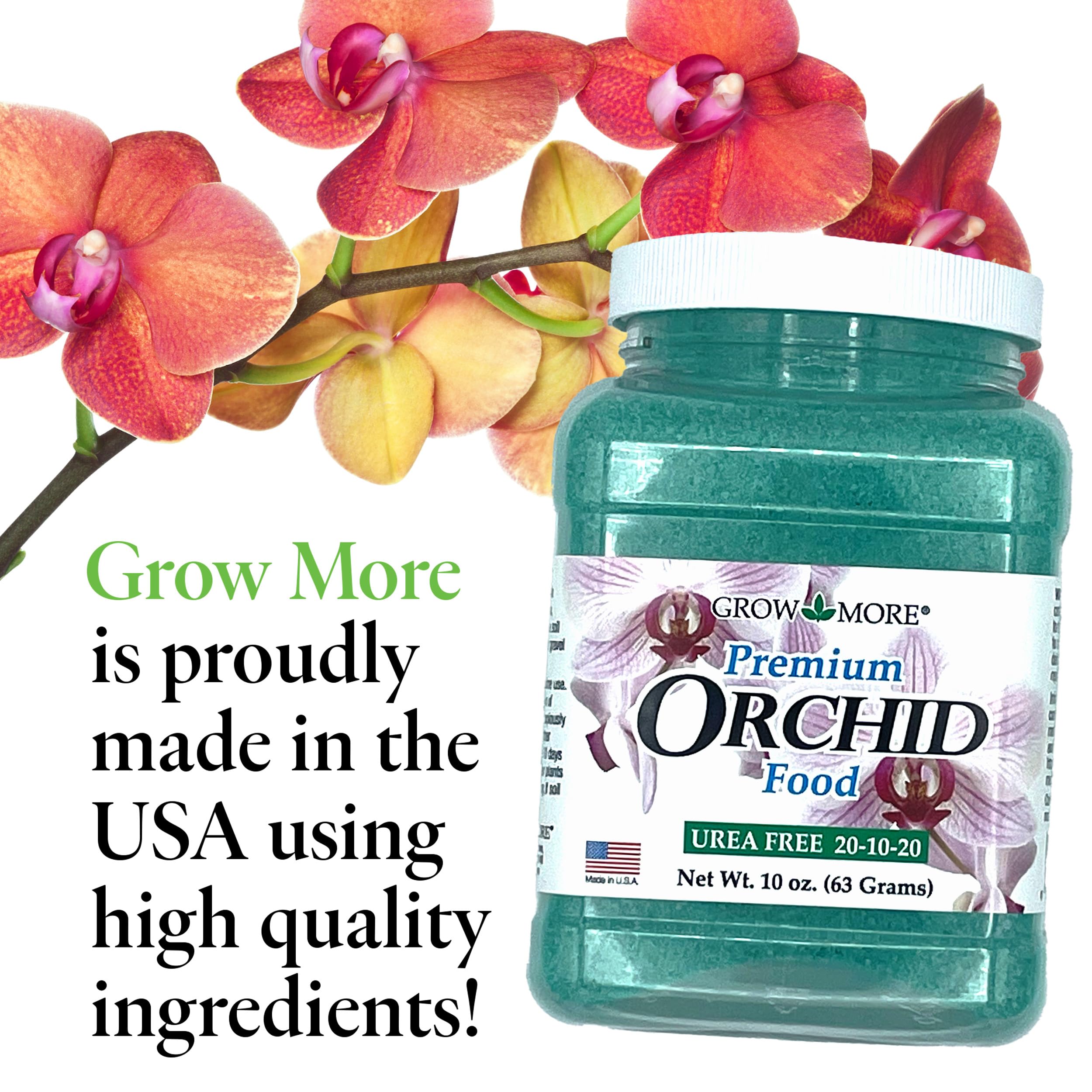 Grow More Made in USA badge on packaging signals trusted, quality-grade orchid care.