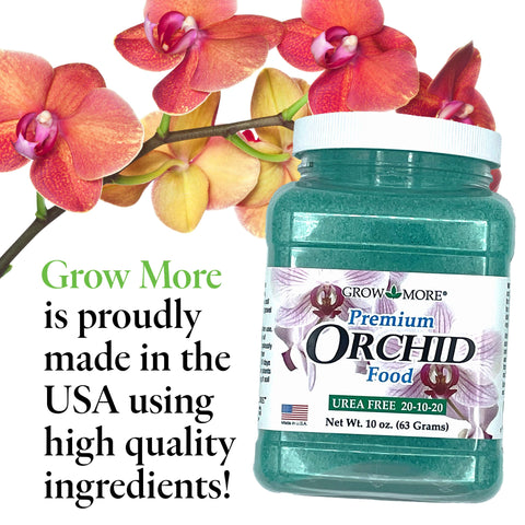 Grow More Made in USA badge on packaging signals trusted, quality-grade orchid care.
