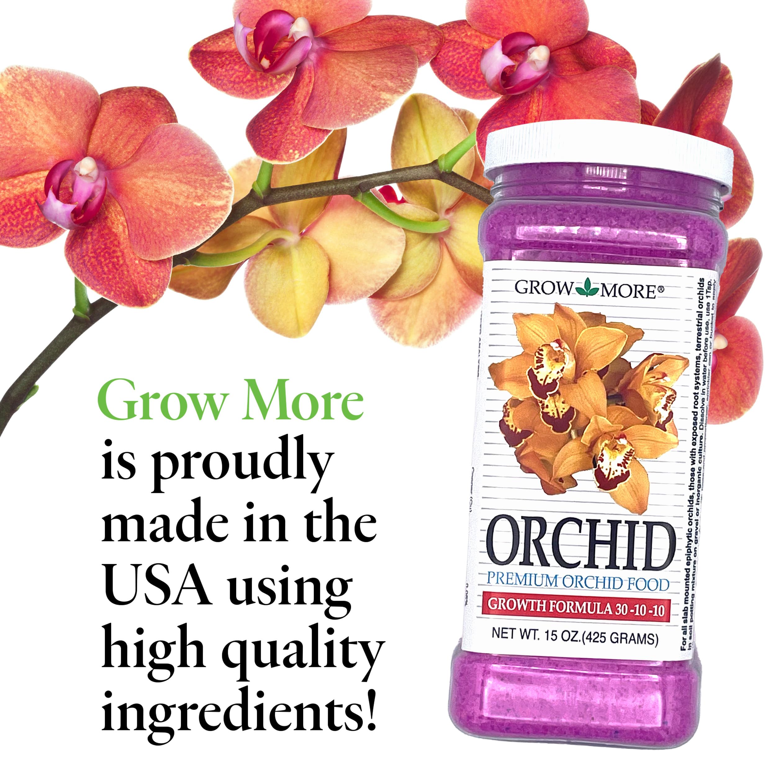 Grow More orchid plant with vibrant blooms demonstrates effective nutrition.