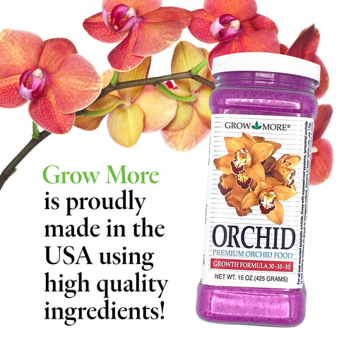 Grow More orchid plant with vibrant blooms demonstrates effective nutrition.