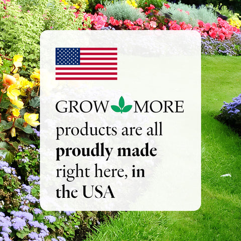 Made in the USA label on Grow More palm fertilizer for garden lovers.