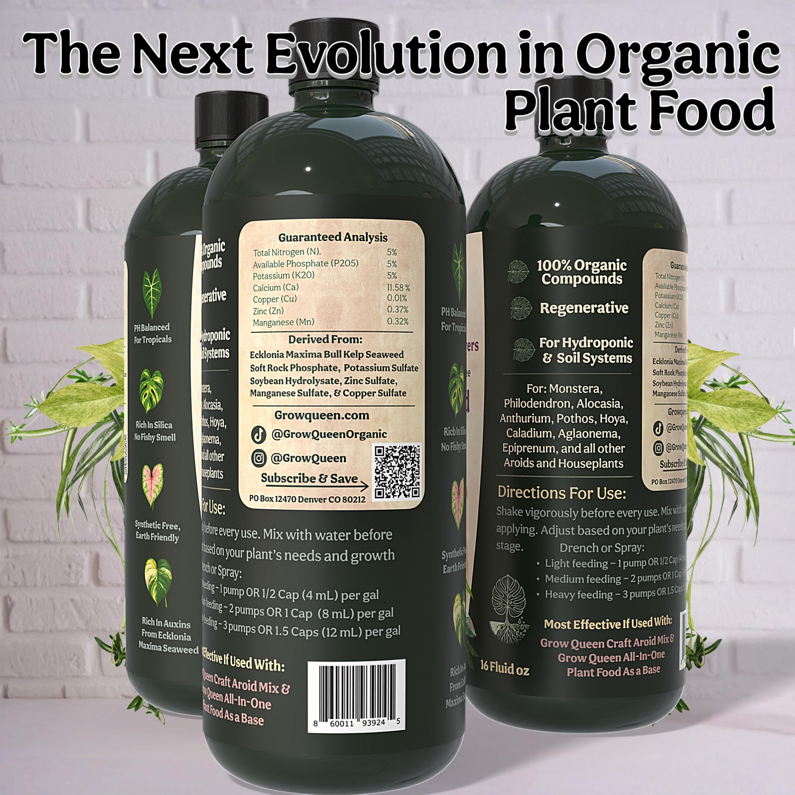 Grow Queen 5-5-5 organic NPK formulation for houseplants