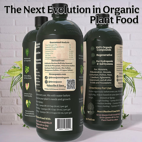Grow Queen liquid plant food being poured for quick uptake.