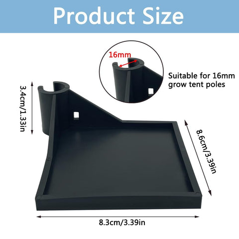 Corner shelves snap onto tent poles for quick, sturdy placement.