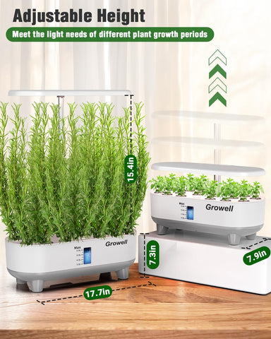 Growell Hydroponics 16-Pod System adjustable-height light for different plant stages