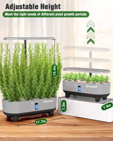 Growell hydroponics 16 pods and adjustable light height in action.