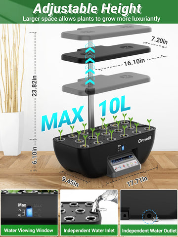Growell hydroponics 17 pods enabling diverse herbs and greens in a small footprint.