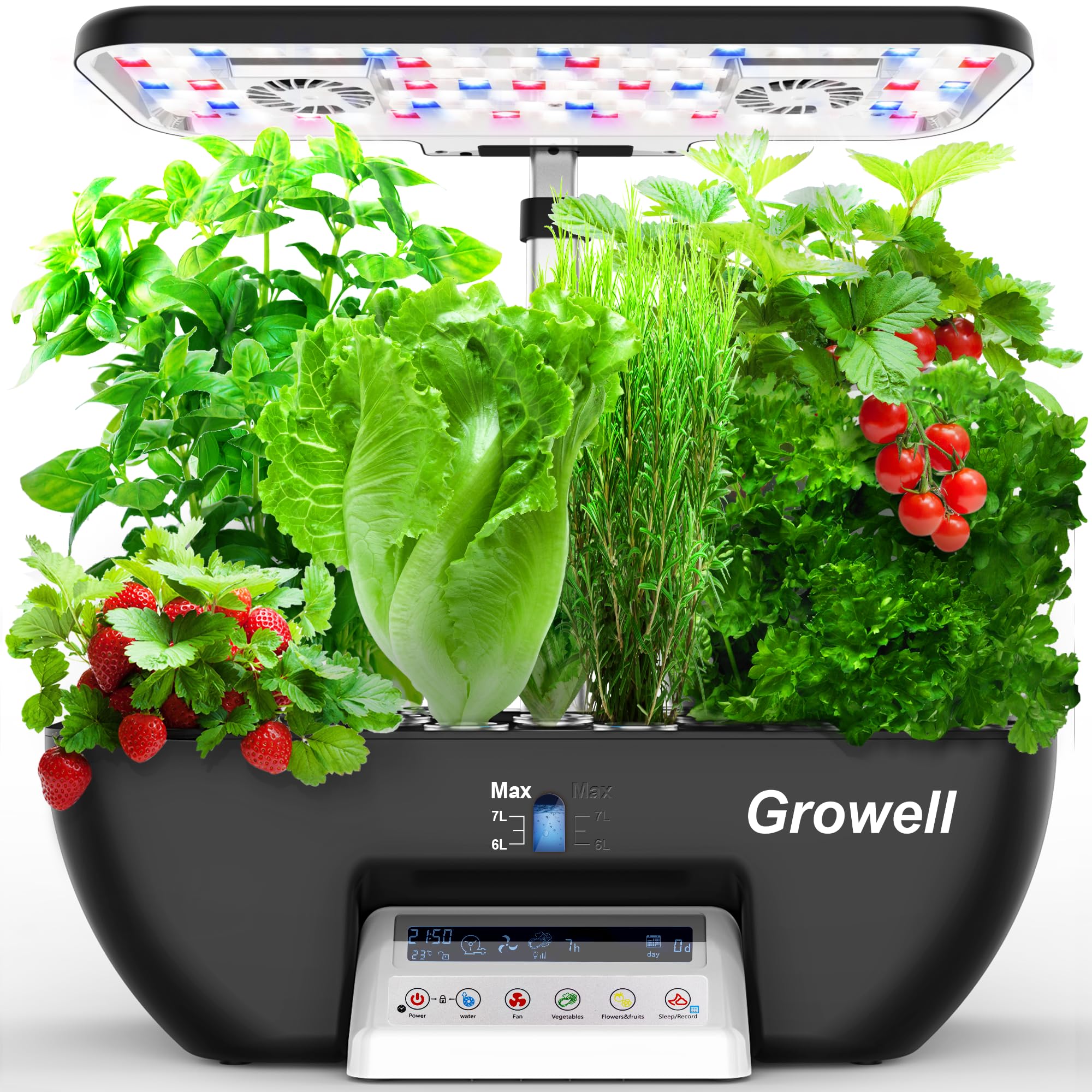 Growell hydroponics kit dashboard display shows clear growth data for easy control.